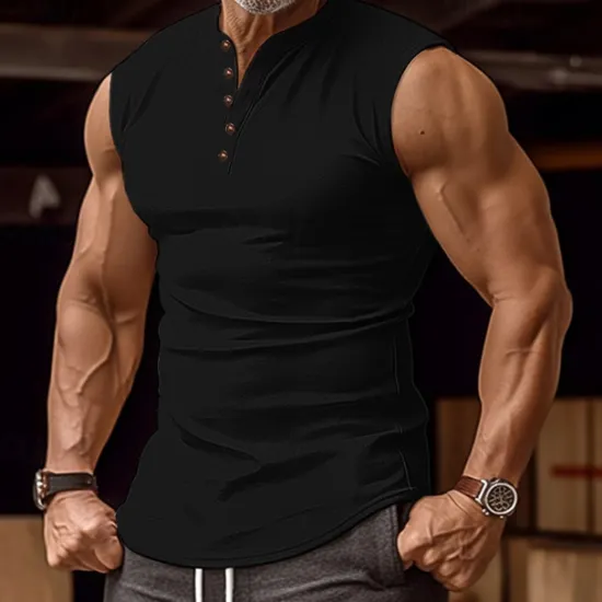 Best OUKU Men's Tank Top Henley Shirt Vest Top Undershirt Sleeveless Henley Summer Plain Fashion Designer Basic Vacation Street Going out Black White Green Top Tee for Men