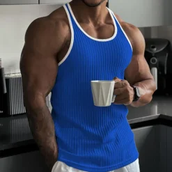 Hot OUKU Men's Tank Top Rib Knit Top Wife beater Shirt Sleeveless Crew Neck Summer Color Block Pit Strip Fashion Designer Muscle Outdoor Going out Gym Black White Pink Top Tee for Men