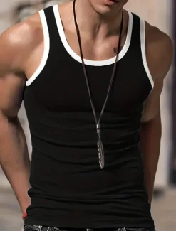 Best OUKU Men's Tank Top Sleeveless U Neck Summer Color Block Fashion Designer Muscle Outdoor Going out Gym Black Red Royal Blue Top Tee for Men