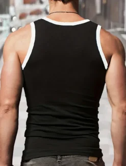 Best OUKU Men's Tank Top Sleeveless U Neck Summer Color Block Fashion Designer Muscle Outdoor Going out Gym Black Red Royal Blue Top Tee for Men