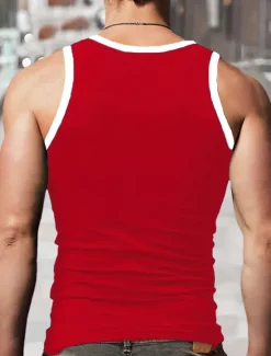 Best OUKU Men's Tank Top Sleeveless U Neck Summer Color Block Fashion Designer Muscle Outdoor Going out Gym Black Red Royal Blue Top Tee for Men