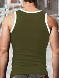 Best OUKU Men's Tank Top Sleeveless U Neck Summer Color Block Fashion Designer Muscle Outdoor Going out Gym Black Red Royal Blue Top Tee for Men