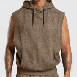 Sale OUKU Men's Tank Top Sleeveless Hoodie Sleeveless Hooded Vintage Drawstring Casual Activewear Black Navy Blue Green Top Tee for Men