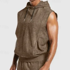 Sale OUKU Men's Tank Top Sleeveless Hoodie Sleeveless Hooded Vintage Drawstring Casual Activewear Black Navy Blue Green Top Tee for Men