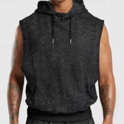 Sale OUKU Men's Tank Top Sleeveless Hoodie Sleeveless Hooded Vintage Drawstring Casual Activewear Black Navy Blue Green Top Tee for Men