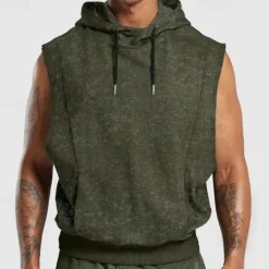 Sale OUKU Men's Tank Top Sleeveless Hoodie Sleeveless Hooded Vintage Drawstring Casual Activewear Black Navy Blue Green Top Tee for Men