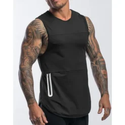 Outlet OUKU Men's Tank Top Undershirt Sleeveless Shirt Gym Muscle Tee Sleeveless Crewneck Summer Plain Fashion Designer Muscle Double Sided Zipper Outdoor Going out Gym Black White Gray Top Tee for Men