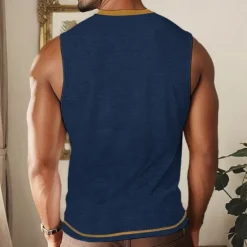 Best OUKU Men's Tank Top Undershirt Sleeveless Shirt Wife beater Shirt Sleeveless Henley Summer Plain Fashion Designer Muscle Patchwork Outdoor Going out Gym Royal Blue Purple Brown Top Tee for Men