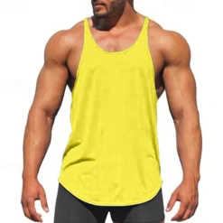 Clearance OUKU Men's Tank Top Vest Top Sleeveless Shirt Sleeveless Crewneck Summer Plain Fashion Streetwear Workout Sports & Outdoor Athleisure Gym Black White Yellow Top Tee for Men