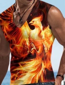Online OUKU Men's Tank Top Vest Top Sleeveless T Shirt for Men Graphic Animal Phoenix V Neck Clothing Apparel 3D Print Sports Running Sleeveless 3D Print Designer Casual Muscle