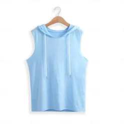 Outlet OUKU Men's Tank Top Vest Top Sleeveless Hoodie Sleeveless Shirt Sleeveless Hooded Summer Plain Fashion Designer Muscle Outdoor Going out Gym White Light Blue Gray Top Tee for Men