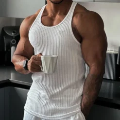 Clearance OUKU Men's Tank Top Vest Top Undershirt Sleeveless Shirt Sleeveless Crew Neck Summer Plain Fashion Designer Muscle Outdoor Going out Gym Black White Navy Blue Top Tee for Men
