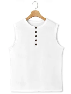 OUKU Men's Tank Top Vest Top Undershirt Sleeveless Shirt Sleeveless Henley Summer Plain Fashion Muscle Outdoor Going out Gym Black White Khaki Top Tee for Men