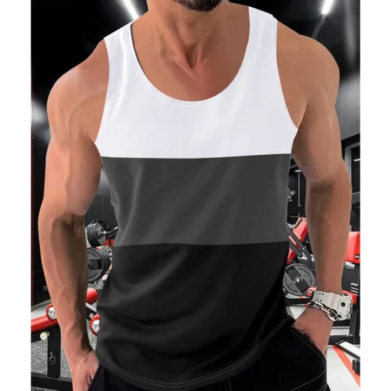 Sale OUKU Men's Tank Top Vest Top Undershirt Sleeveless Shirt Sleeveless Crew Neck Spring & Summer Color Block Fashion Designer Basic Patchwork Vacation Street Going out White Red Orange Top Tee for Men