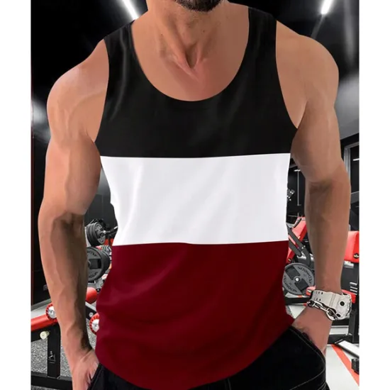Sale OUKU Men's Tank Top Vest Top Undershirt Sleeveless Shirt Sleeveless Crew Neck Spring & Summer Color Block Fashion Designer Basic Patchwork Vacation Street Going out White Red Orange Top Tee for Men