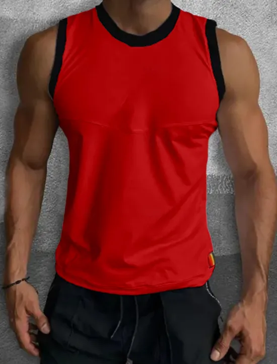 Best OUKU Men's Tank Top Vest Top Undershirt Sleeveless Shirt Sleeveless Crew Neck Summer Color Block Fashion Designer Muscle Outdoor Going out Gym White Red Blue Top Tee for Men