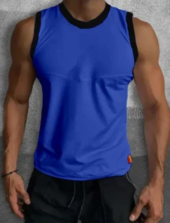 Best OUKU Men's Tank Top Vest Top Undershirt Sleeveless Shirt Sleeveless Crew Neck Summer Color Block Fashion Designer Muscle Outdoor Going out Gym White Red Blue Top Tee for Men