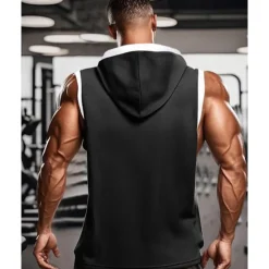 OUKU Men's Tank Top Vest Top Undershirt Sleeveless Shirt Sleeveless Hooded Summer Color Block Fashion Designer Basic Patchwork Vacation Street Going out Black White Red Top Tee for Men