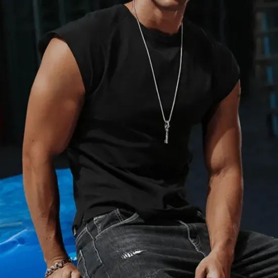 Sale OUKU Men's Tank Top Vest Top Undershirt Sleeveless Shirt Sleeveless Crew Neck Summer Plain Fashion Designer Muscle Outdoor Athleisure Gym Top Tee for Men Black