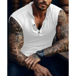 Best OUKU Men's Tank Top Vest Top Undershirt Sleeveless Shirt Sleeveless Henley Summer Plain Striped Fashion Designer Muscle Outdoor Going out Gym Black White Army Green Top Tee for Men