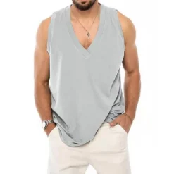 Outlet OUKU Men's Tank Top Vest Top Undershirt Sleeveless Shirt Sleeveless Crew Neck Summer Plain Fashion Designer Muscle Outdoor Going out Gym Black White Blue Top Tee for Men