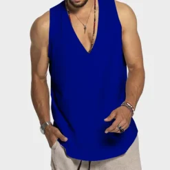 Outlet OUKU Men's Tank Top Vest Top Undershirt Sleeveless Shirt Sleeveless Crew Neck Summer Plain Fashion Designer Muscle Outdoor Going out Gym Black White Blue Top Tee for Men
