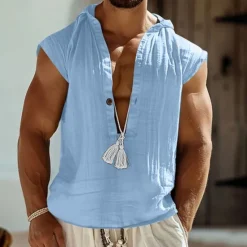 Best OUKU Men's Tank Top Vest Top Undershirt Sleeveless Shirt Sleeveless Hooded Summer Plain Fashion Designer Basic Buttons Vacation Street Going out Black Navy Blue Green Top Tee for Men