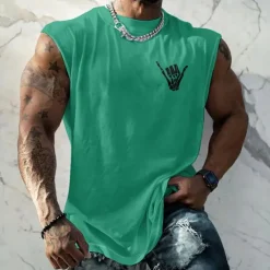 Best OUKU Men's Tank Top Vest Top Undershirt Sleeveless Shirt Sleeveless Crew Neck Summer Hand Fashion Designer Basic Print Vacation Street Going out White Red Blue Top Tee for Men