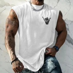 Best OUKU Men's Tank Top Vest Top Undershirt Sleeveless Shirt Sleeveless Crew Neck Summer Hand Fashion Designer Basic Print Vacation Street Going out White Red Blue Top Tee for Men
