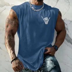 Best OUKU Men's Tank Top Vest Top Undershirt Sleeveless Shirt Sleeveless Crew Neck Summer Hand Fashion Designer Basic Print Vacation Street Going out White Red Blue Top Tee for Men