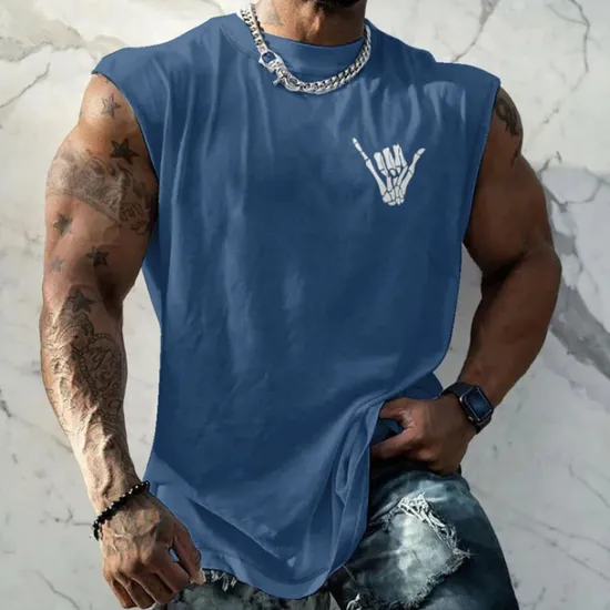 Best OUKU Men's Tank Top Vest Top Undershirt Sleeveless Shirt Sleeveless Crew Neck Summer Hand Fashion Designer Basic Print Vacation Street Going out White Red Blue Top Tee for Men