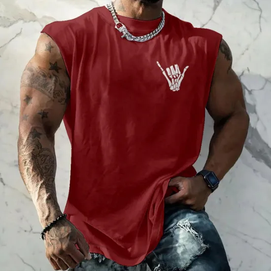 Best OUKU Men's Tank Top Vest Top Undershirt Sleeveless Shirt Sleeveless Crew Neck Summer Hand Fashion Designer Basic Print Vacation Street Going out White Red Blue Top Tee for Men