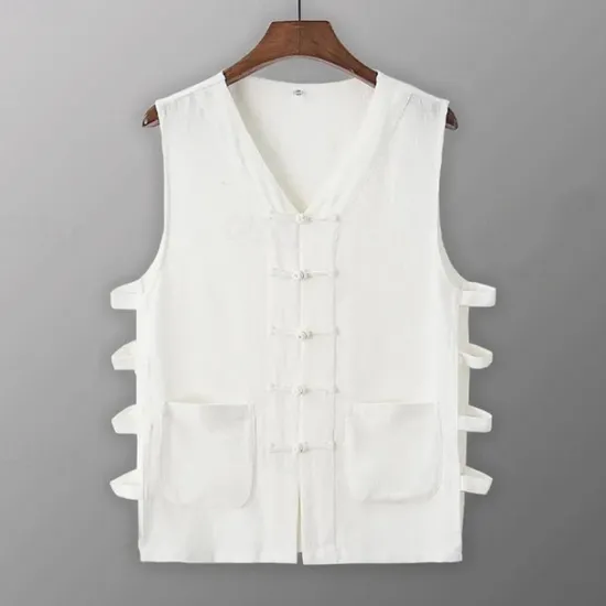 Sale OUKU Men's Tank Top Vest Top Undershirt Sleeveless Shirt Sleeveless V Neck Summer Plain Designer Basic Chinoiserie Buttons Vacation Street Going out Black White Wine Top Tee for Men