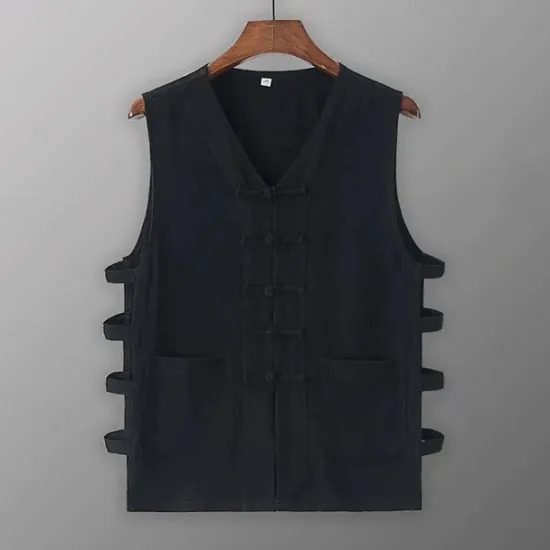 Sale OUKU Men's Tank Top Vest Top Undershirt Sleeveless Shirt Sleeveless V Neck Summer Plain Designer Basic Chinoiserie Buttons Vacation Street Going out Black White Wine Top Tee for Men