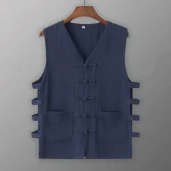 Sale OUKU Men's Tank Top Vest Top Undershirt Sleeveless Shirt Sleeveless V Neck Summer Plain Designer Basic Chinoiserie Buttons Vacation Street Going out Black White Wine Top Tee for Men