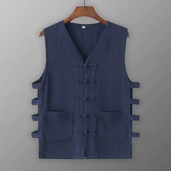 Sale OUKU Men's Tank Top Vest Top Undershirt Sleeveless Shirt Sleeveless V Neck Summer Plain Designer Basic Chinoiserie Buttons Vacation Street Going out Black White Wine Top Tee for Men