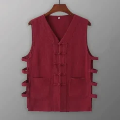 Sale OUKU Men's Tank Top Vest Top Undershirt Sleeveless Shirt Sleeveless V Neck Summer Plain Designer Basic Chinoiserie Buttons Vacation Street Going out Black White Wine Top Tee for Men