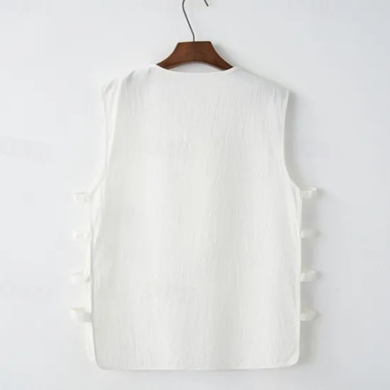 Sale OUKU Men's Tank Top Vest Top Undershirt Sleeveless Shirt Sleeveless V Neck Summer Plain Designer Basic Chinoiserie Buttons Vacation Street Going out Black White Wine Top Tee for Men