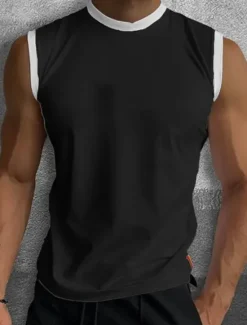 Hot OUKU Men's Tank Top Vest Top Undershirt Sleeveless Shirt Color Block Crew Neck Outdoor Going out Sleeveless Clothing Apparel Fashion Designer Muscle Black