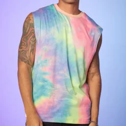 Clearance OUKU Men's Tank Top Vest Top Undershirt Sleeveless Shirt Sleeveless Crewneck Summer Tie Dyed Fashion Daily Sport Print Vacation Sports & Outdoor Going out Yellow Pink Blue Top Tee for Men