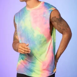 Clearance OUKU Men's Tank Top Vest Top Undershirt Sleeveless Shirt Sleeveless Crewneck Summer Tie Dyed Fashion Daily Sport Print Vacation Sports & Outdoor Going out Yellow Pink Blue Top Tee for Men