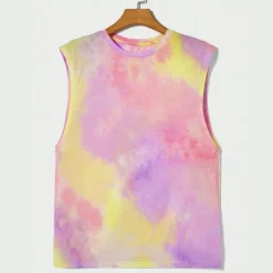 Clearance OUKU Men's Tank Top Vest Top Undershirt Sleeveless Shirt Sleeveless Crewneck Summer Tie Dyed Fashion Daily Sport Print Vacation Sports & Outdoor Going out Yellow Pink Blue Top Tee for Men