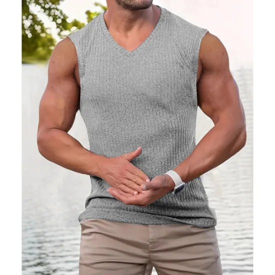 Hot OUKU Men's Tank Top Vest Top Undershirt Sleeveless Shirt Sleeveless V Neck Summer Plain Fashion Designer Vacation Street Going out Black Pink Green Top Tee for Men