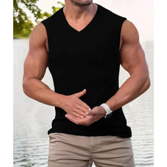 Hot OUKU Men's Tank Top Vest Top Undershirt Sleeveless Shirt Sleeveless V Neck Summer Plain Fashion Designer Vacation Street Going out Black Pink Green Top Tee for Men