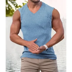 Hot OUKU Men's Tank Top Vest Top Undershirt Sleeveless Shirt Sleeveless V Neck Summer Plain Fashion Designer Vacation Street Going out Black Pink Green Top Tee for Men
