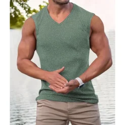 Hot OUKU Men's Tank Top Vest Top Undershirt Sleeveless Shirt Sleeveless V Neck Summer Plain Fashion Designer Vacation Street Going out Black Pink Green Top Tee for Men