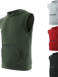 Sale OUKU Men's Tank Top Vest Top Undershirt Sleeveless Hooded Summer Plain Fashion Classic Casual Zipper Pocket Vacation Sport Daily Black Wine Light Grey Top Tee for Men