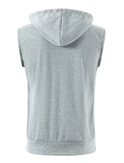 Sale OUKU Men's Tank Top Vest Top Undershirt Sleeveless Hooded Summer Plain Fashion Classic Casual Zipper Pocket Vacation Sport Daily Black Wine Light Grey Top Tee for Men