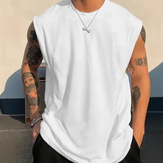 Online OUKU Men's Tank Top Vest Top Undershirt Sleeveless Shirt Sleeveless Crew Neck Summer Plain Fashion Designer Basic Classic Vacation Street Going out Black White Pink Top Tee for Men