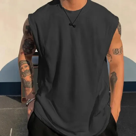 Online OUKU Men's Tank Top Vest Top Undershirt Sleeveless Shirt Sleeveless Crew Neck Summer Plain Fashion Designer Basic Classic Vacation Street Going out Black White Pink Top Tee for Men